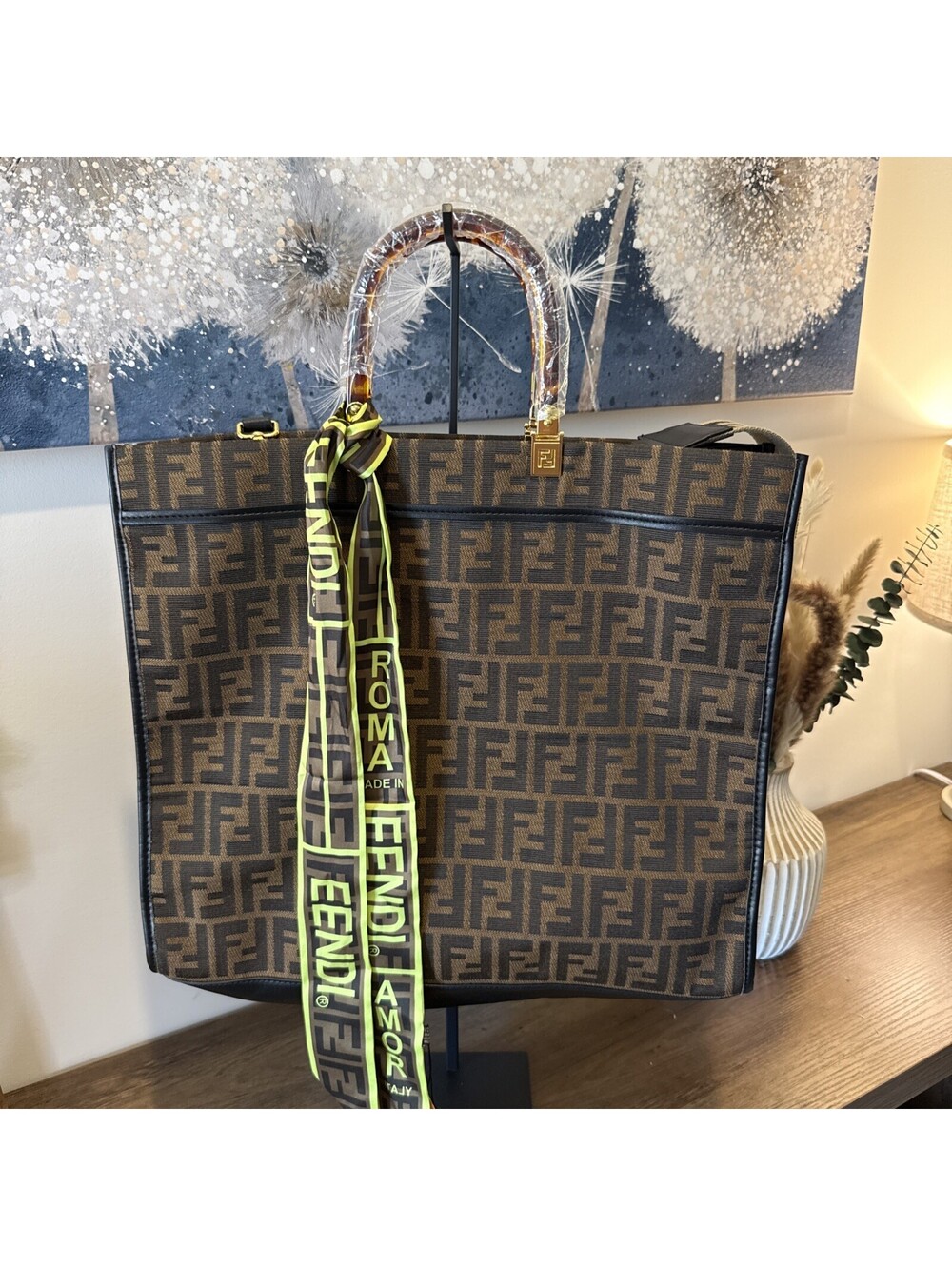 Fendi Shoulder Shopper Bag With Removable Fendi Ribbon NWT